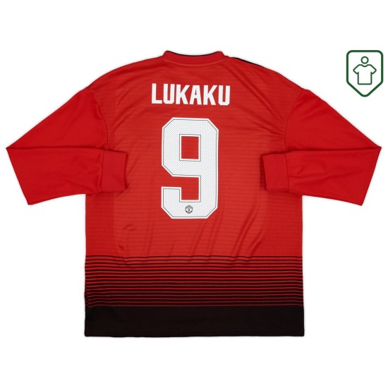 Men's Manchester United 2018/19 Home Retro Long Sleeve Shirt Lukaku #9