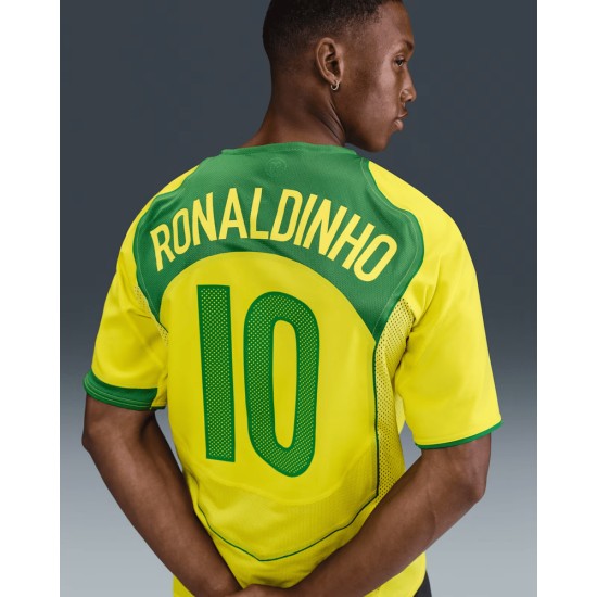 Women's Brazil 2004 T90 Remake Shirt - Ronaldinho #10 Women's Brazil 2004 T90 Remake Shirt - Ronaldinho #10